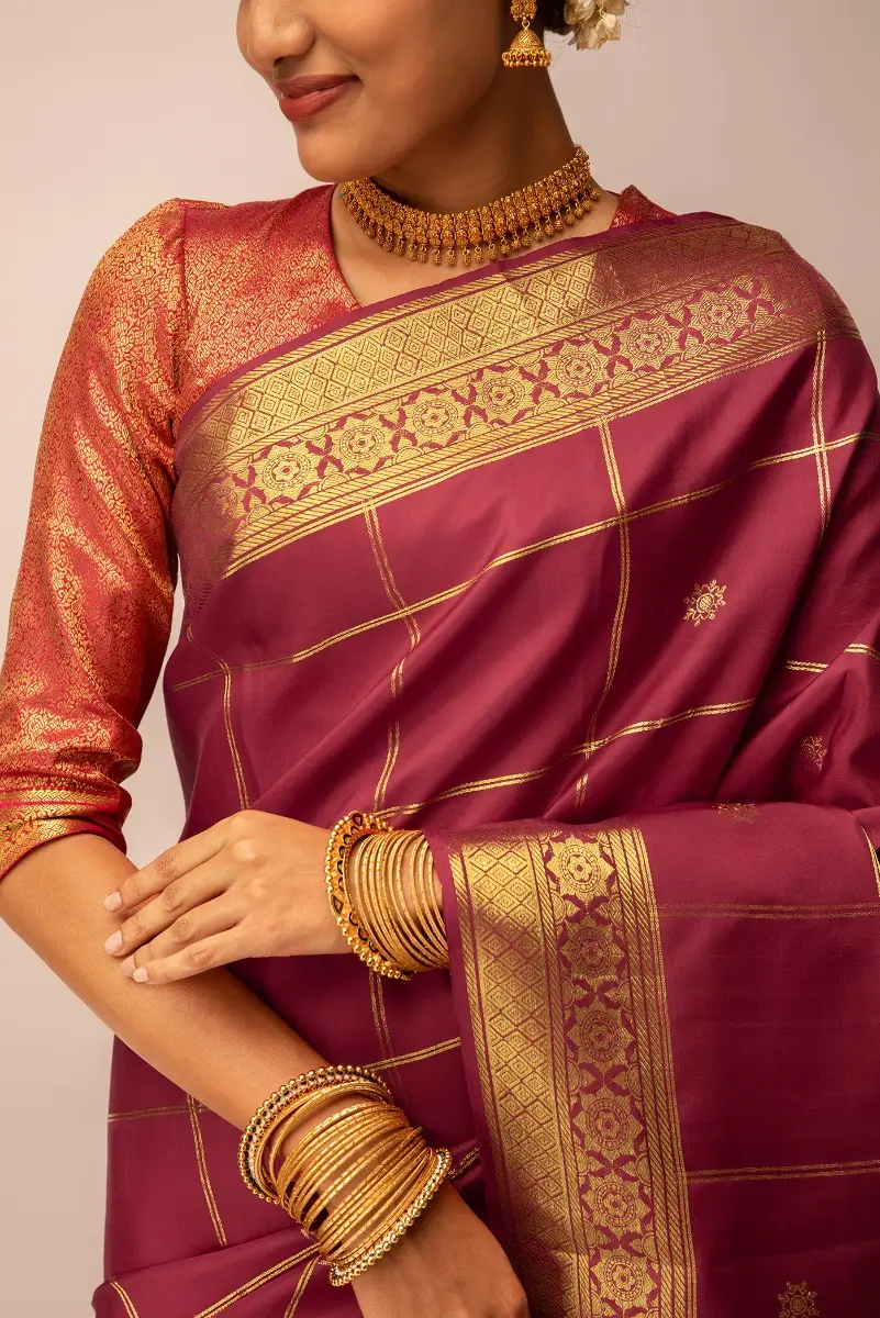 Maroon Bridal Kanjivaram Silk Saree | Avishya.com